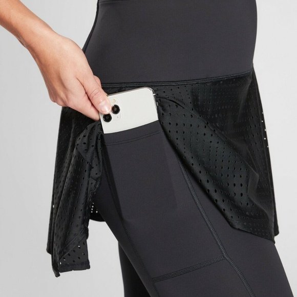 ATHLETA   A-Game 2 in 1 Crop Stash Pocket black Leggings w/ Skirt sz XS EUC - Picture 5 of 9